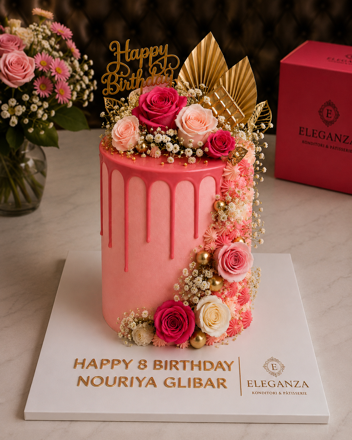 🌸 Pink & Gold Luxury Celebration Cake