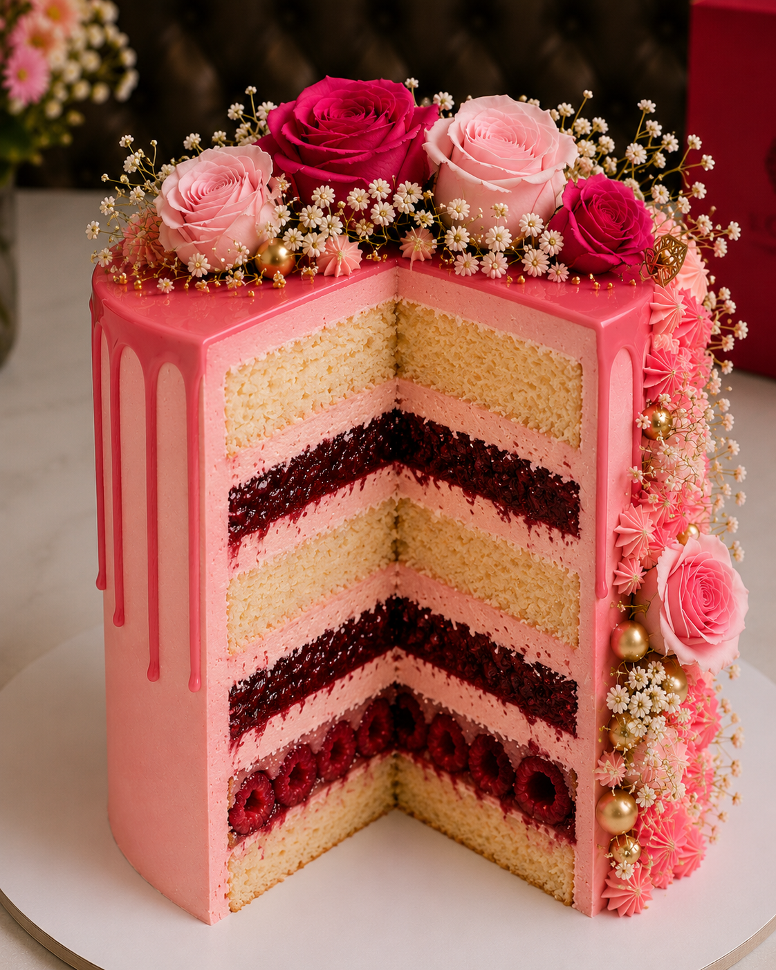 🌸 Pink & Gold Luxury Celebration Cake